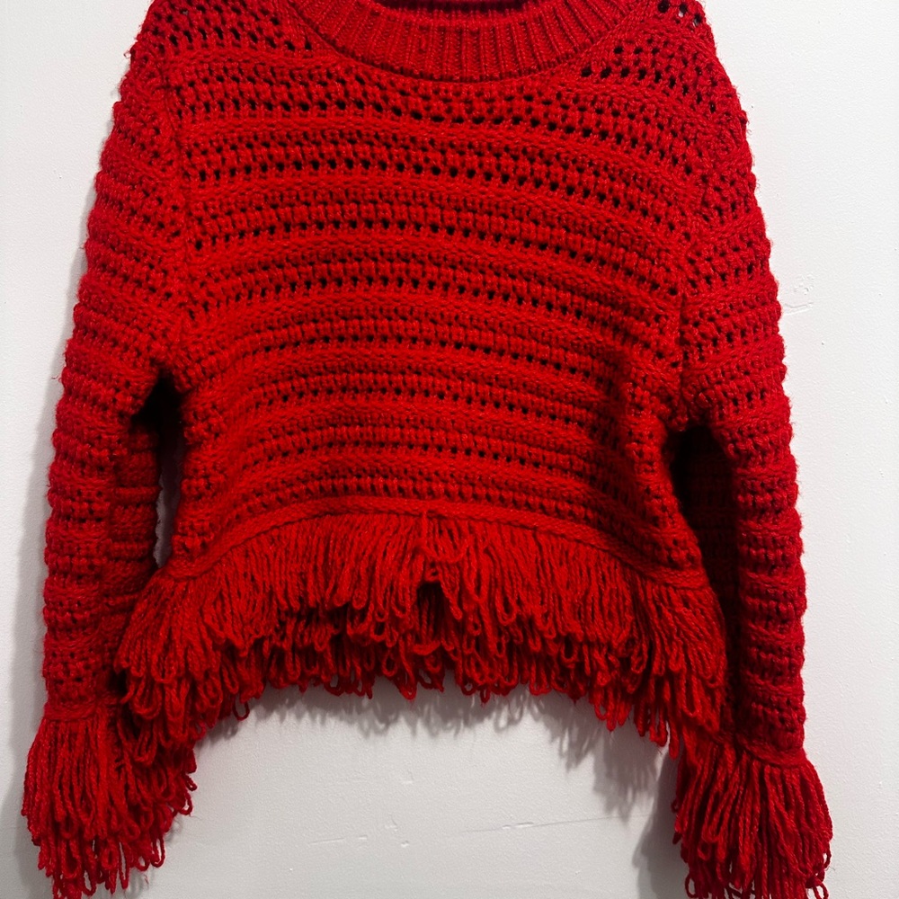 Red Knit Fringe Women's Sweater